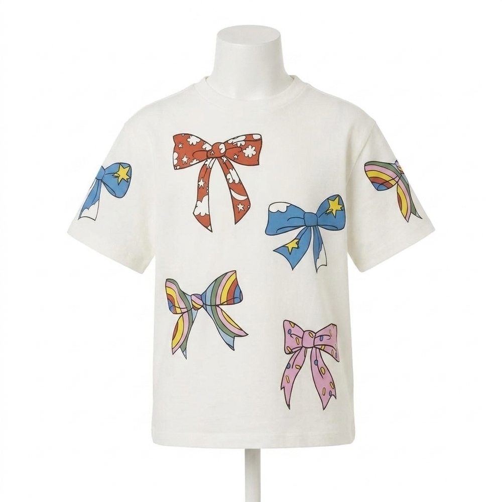 NEW STELLA MCCARTNEY girls t shirt with multicolor bows print in white